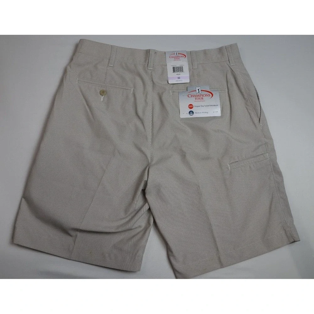 Champion Tour Mens Shorts Sz 32‎ Gray Pinstripe Flat Front Performance Wear Golf
